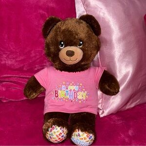 Build-A-Bear Brown and Pink Stuffed Animal with Birthday Shirt